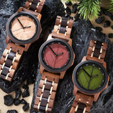 Bobo Bird Real Red Leaf Watch with Minimalist Display