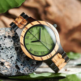 Bobo Bird Real Green Leaf Watch with Roman Numeral Display