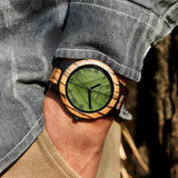 Bobo Bird Real Green Leaf Watch with Roman Numeral Display